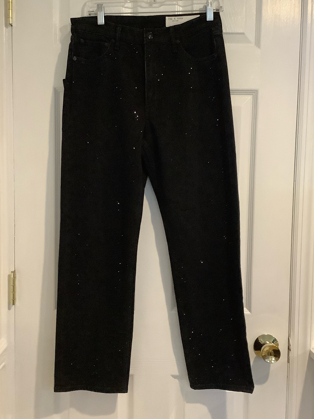 NWT RAG & BONE Black The Harlow Mid Rise Sirin With Jewels Ankle Straight Leg 28
